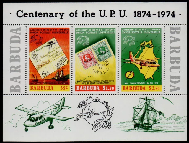 Barbuda, Scott # 169A, Mnh Souvenir Mini Sheet Centenary Of The U.p.u. Year 1974