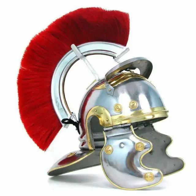 Roman Centurion Helmet With Red Plume Medieval Knight Crusader Armor with Free 3