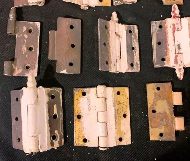 Lot of 16 Vintage Cast Iron Door Hinges Salvage 3 Steeple Tip