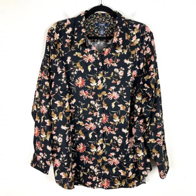 CHAPS Womens Plus 1X No Iron Shirt Floral Button Up Blouse Top Long Sleeve