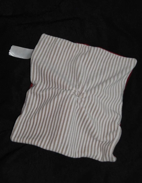 Doudou plat lapin rouge OKAIDI OBAIBI dessous rayé gris blanc TTBE 3