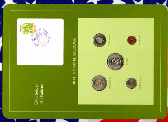 Coin Sets of All Nations El Salvador 1985-1986 UNC 10 centavo 1 Colon 1985