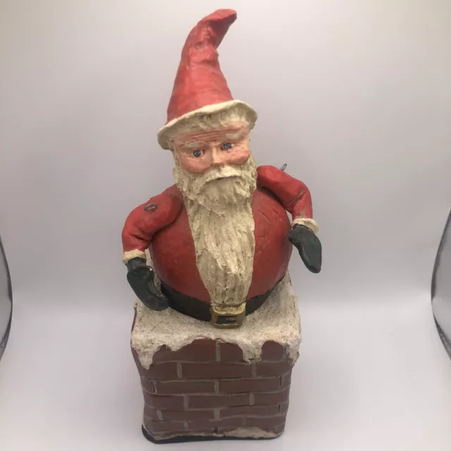 American Folk Art Style Santa Claus In Chimney Figurine Primitive Poliwoggs READ