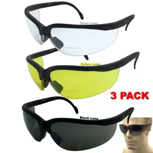 3 Pair Lot Bifocal Safety Driving Sport Fishing Reader Reading Glasses Unisex