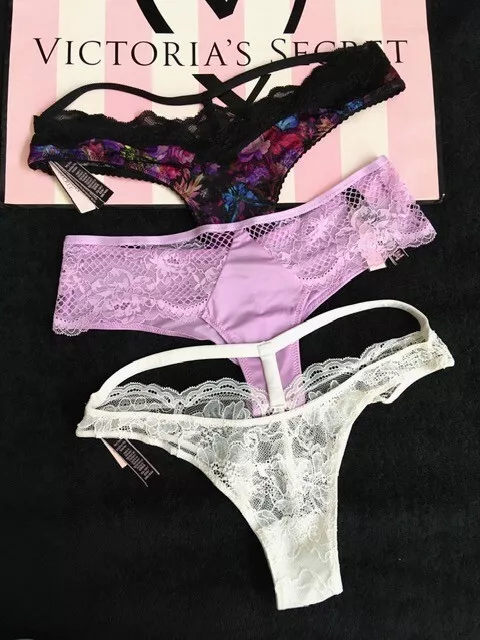 NWT VICTORIAS SECRET Very Sexy Rhinestone Brazilian Cheeky Panties -LOT OF 3- XS