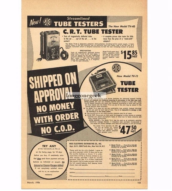 1956 SICO TV40 CRT Tube Tester TV11 Repair Service VINTAGE Print Ad