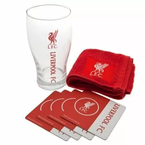 Liverpool FC Official Mini Bar Set Pint Glass Beer Mats Towel