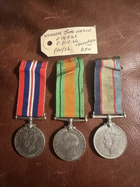 Ww2 Royal Australian Navy Service Medals,  Matching Set J H Micklem