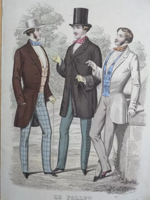 GRAVURE DE MODE MASCULINE ANCIENNE 1853 Homme Costumes Style Fashion Plate