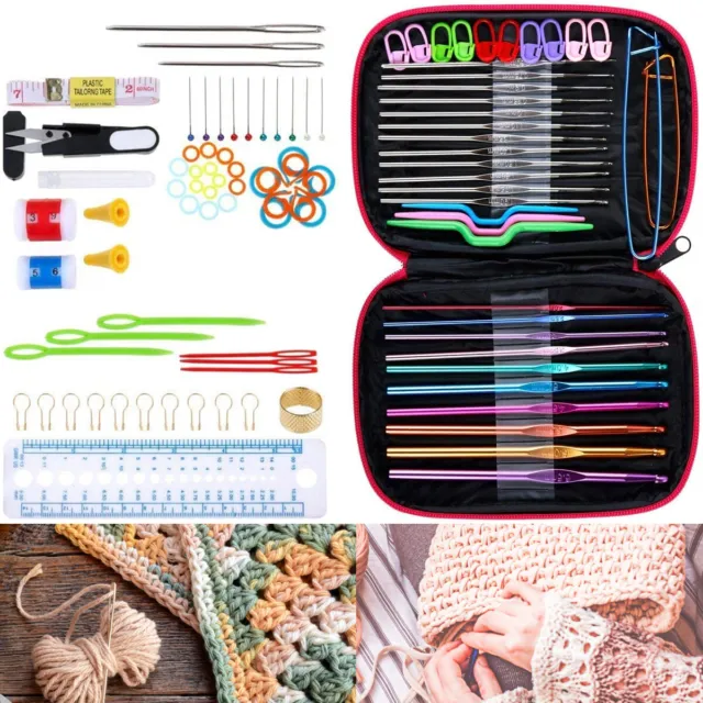 100Pcs Sweater Needle Knitting Tool Set Crochet Hooks Kit with Case grUaJ