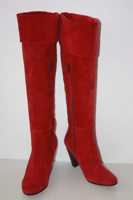 SAN MARINA  Bottes à Revers Genoux Daim Rouge Foncé Bouts Ronds T 36 TBE