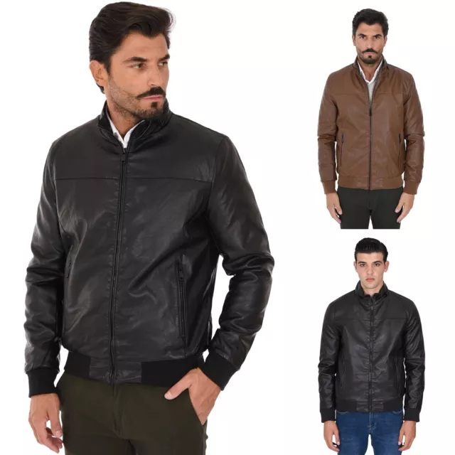 Giubbotto Uomo Eco Pelle Invernale Biker Giacca Chiodo Moto Slim Giubbino Colleg