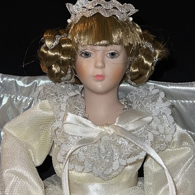 VINTAGE HOUSE OF Hatten Porcelain Angel Tree Topper Pink Dress Silver