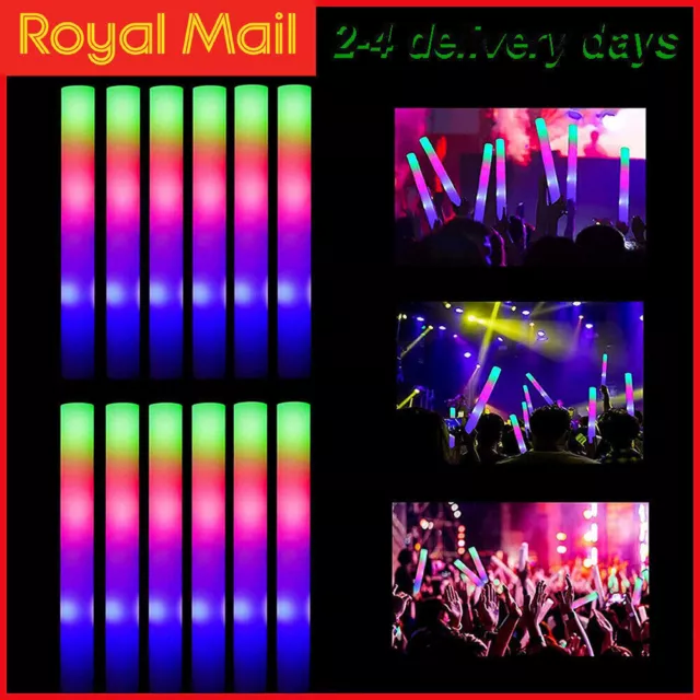 30X LED Foam Sticks Flashing MultiColor Glow in Dark White Batons Light Concert