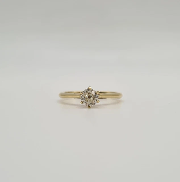 Bague Solitaire En Or Jaune 18 Carats Avec Diamant Taille Ancienne - Taille 50, Très Bon état