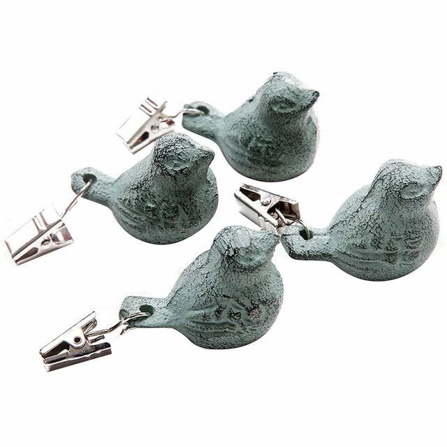 4Pc Heavy Duty Cast Iron Tablecloth Weights w/Metal Clips Clamps Hanging Pendant