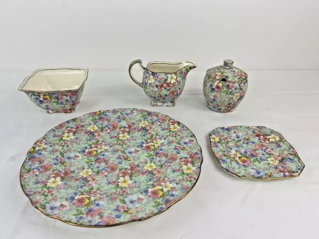 Royal Winton Grimwades Marion Dinnerware 5pc Set: Plate, Sugar Bowls & Creamer