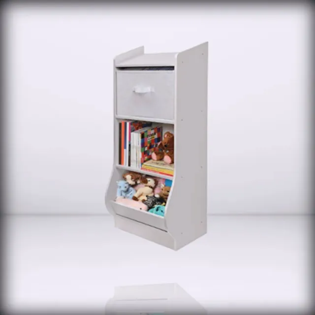 Badger Basket ; Kid's Upright Toy & Book Storage Nook with Reversible Fabr White