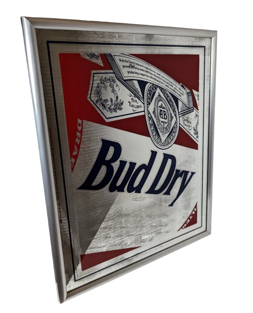 Vintage Budweiser Beer Bud Dry Mirror Bar Sign 1980 Man Cave Annheuser Busch