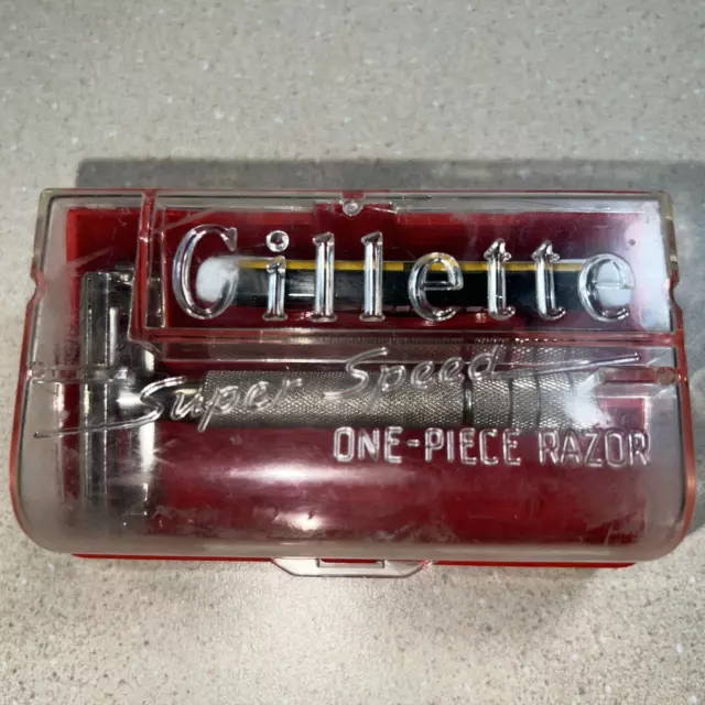 Gillette TTO Tech DE Safety Razor  W-1 Made In USA With Case Shiny & Clean
