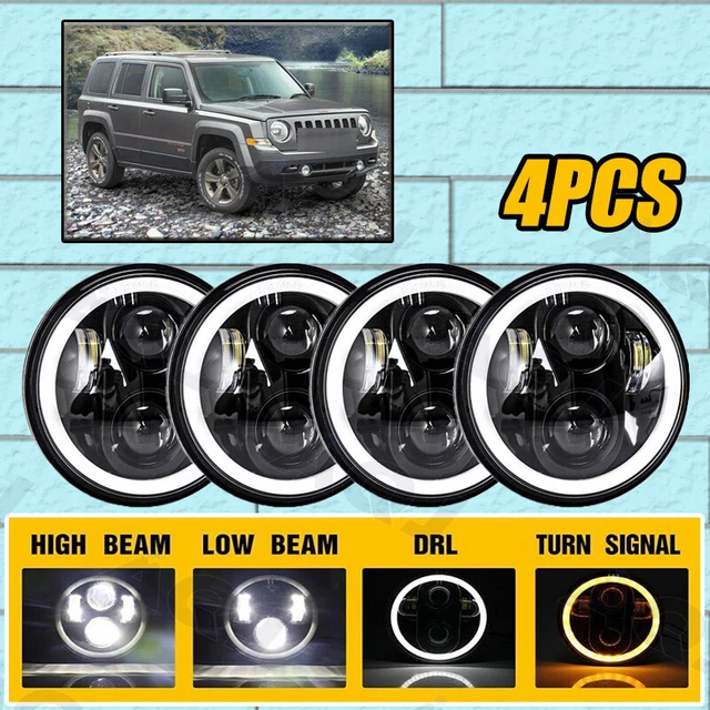 For 2008-2016 Jeep Patriot Pair 7" inch Round 6000k LED Headlights  Light