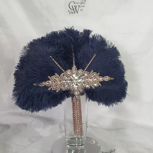 Wedding feather fan, Navy brides ostrich fan, wedding hand fan, Great Gatsby