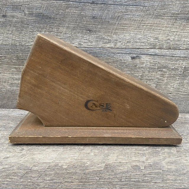 Vintage Case Wooden Kitchen Knife Block 6 Slot & Sharpener Dark Stain