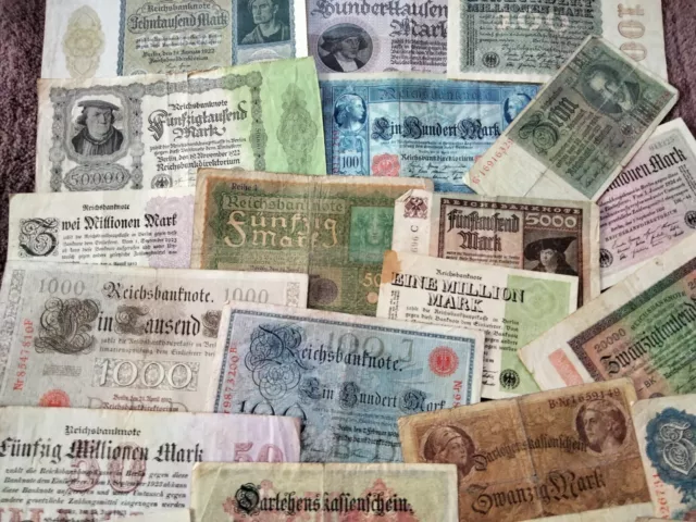 40 Banknoten Deutsches Reich mit 10.000 Mark Badische Bank bis 100 Mio. Mark