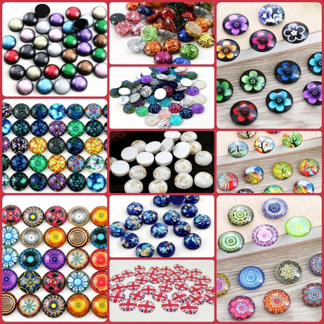 20 x 12 mm GLAS CABOCHONS 12 MM - FLACHBODEN / HANDWERK / SCHMUCK / EDELSTEINE / KUPPEL / Blume / Kamee