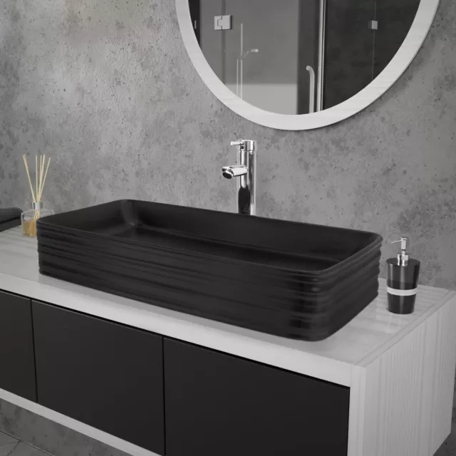 Vasque noir rectangulaire en céramique lavabo lave-mains à poser 680x380x120 mm