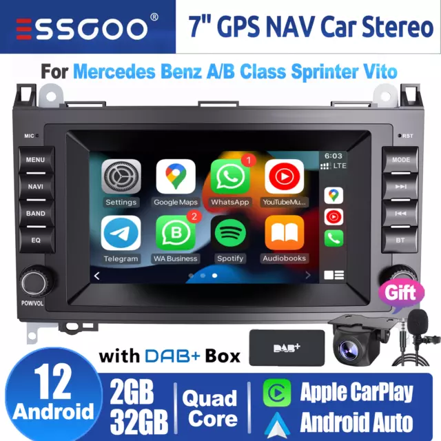 DAB Android 12 For Mercedes Benz AB Class Vito Car Stereo GPS Touch Screen 2+32G