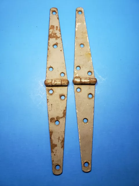 Vintage Strap Hinges Rustic Gray Paint 12" Long Barrel Iron Barn Door, Trunk