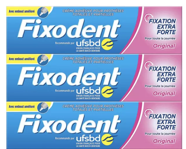 Lot de 3 Fixodent extra forte original  appareil prothése dentaire ( 47g x 3)