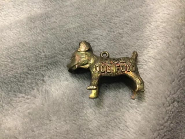 Vintage Ideal Dog Food  "Good Luck" Metal Charm Dog Figure