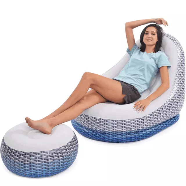 Inflatable Deluxe Lounge Lounger Chair With Ottoman Foot stool Seat Relax Couch
