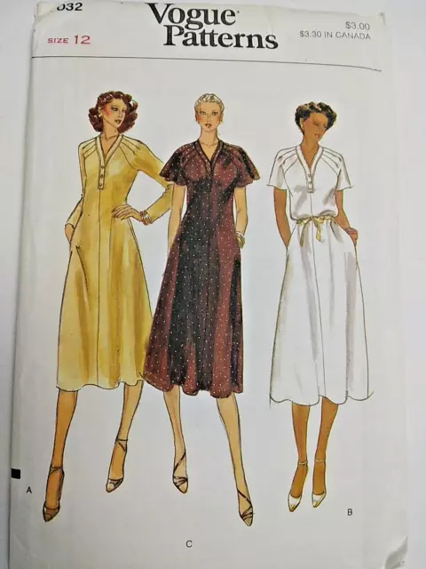 Vestido Jersey V Cuello Midi Talla 12 Vogue 7032 Costura Patrón UC Vtg 80s Flare