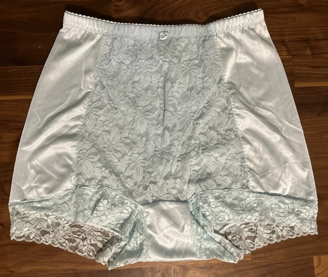 VINTAGE STYLE PANTIES Lace Shear Shapewear Briefs Blue 2X Pinup Sexy £