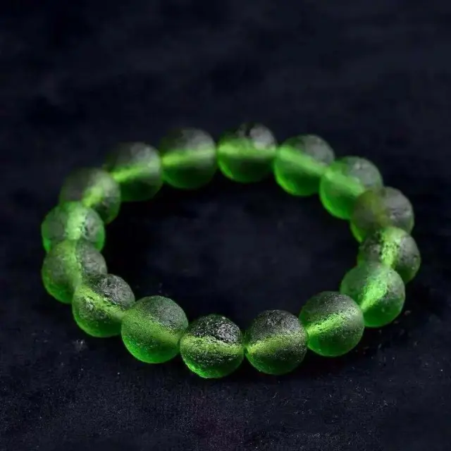 Green Moldavite Czech Meteorite Bracelet Rough 8mm Energy Stone Jewelry Gift