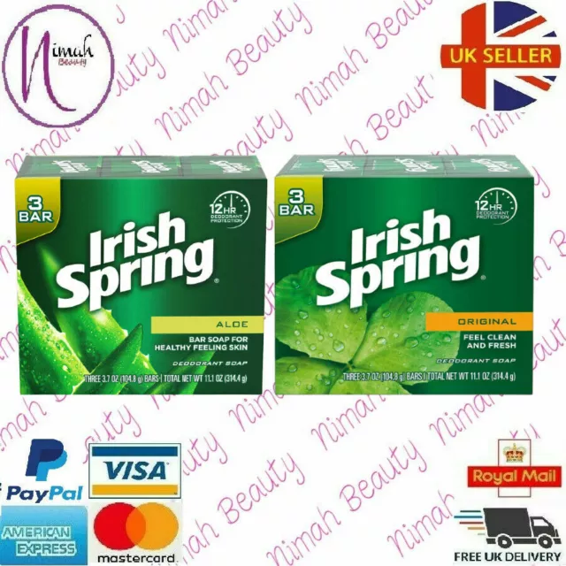 Irish Spring Deodorant Soap Bar Original, Aloe, 3.7oz Soaps Bar