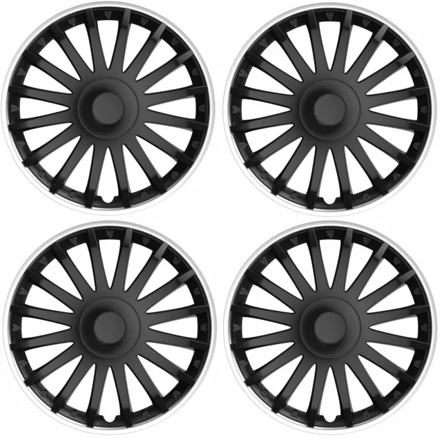 4x Wheel Trims Hub Caps 14" Covers in Black with Silver Rim