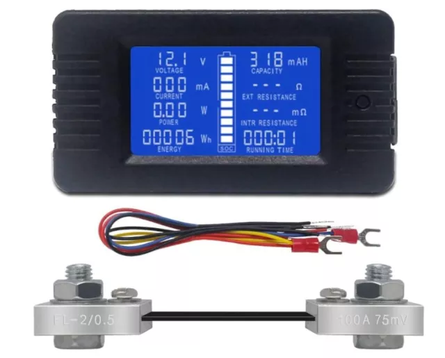 100/200A DC Digital Monitor LCD Volt Amp Watt Meter RC Batterie Power Analyser