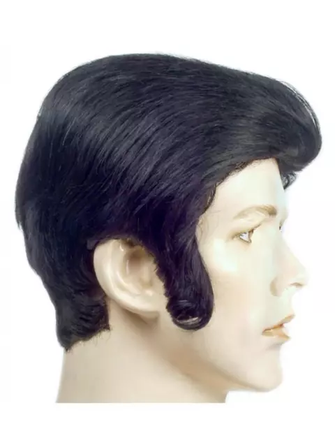 Adult Human Hair Elvis Sideburns Pompadour Rock Star Lacey Wig Costume Lw107Bk