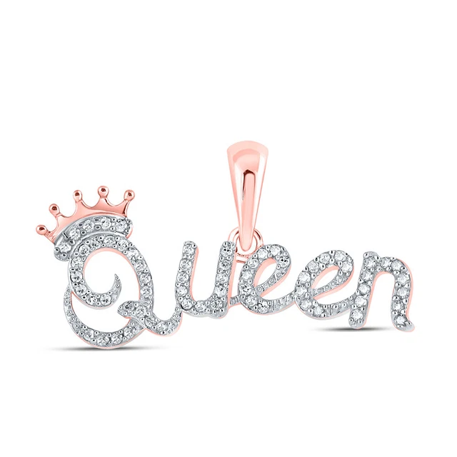 10 Karat Roségold Damen Rund Diamant Königin Krone Mode Anhänger 1/6 Kttw