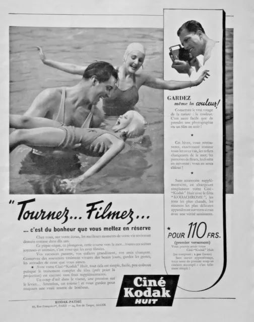 Publicité De Presse 1938 Kodak Ciné-Kodak Tournez Filmez A La Plage