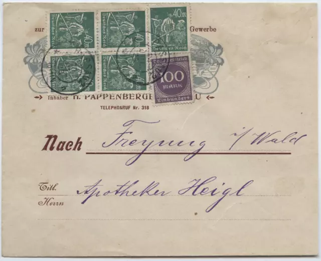 Deutsches Reich 1923 Brief Passau nach Freyung, MiF, MiNr 244 268b