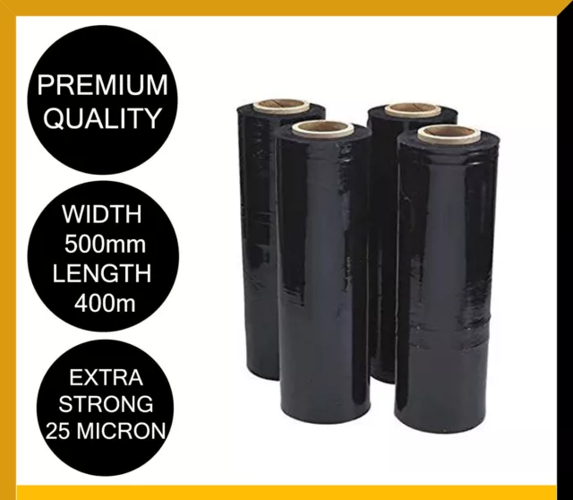 Black Stretch Film Pallet Carton Shrink Wrap Hand Use Roll 500mm x 400m 25um