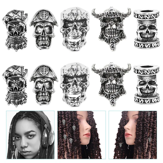 10 Pcs Legierung Dreadlocks-Perlen Damen Halloween-Haarschmuck Anhänger