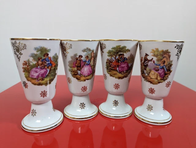 Lot De 6 Mazagrans Anciens Porcelaine L'Hirondelle – Multicouleur