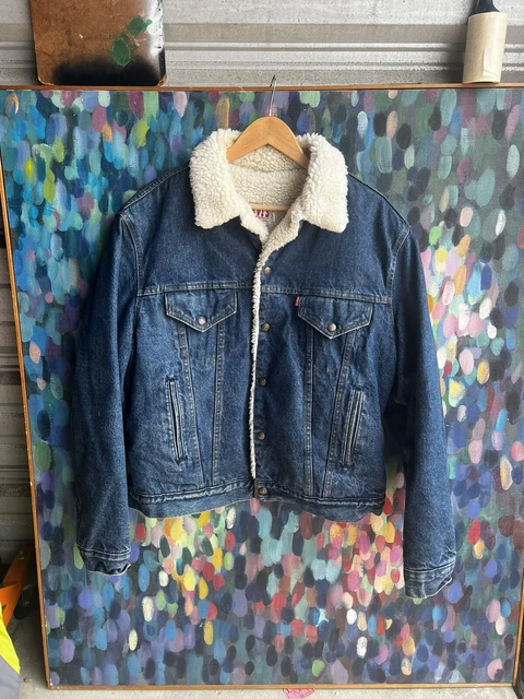 Vintage Levis Denim Sherpa Lined Jacket Made in USA San Francisco Size 46 L
