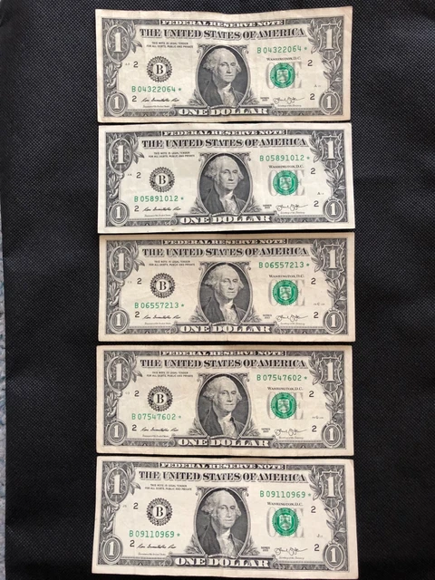 (5) 2013 (One Dollar) Duplicate Series *Star* Note Bills